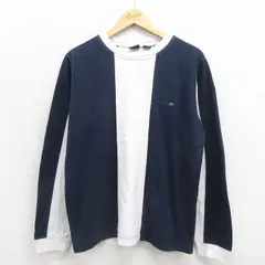 L/古着 モッシモ 長袖 Tシャツ メンズ ワンポイントロゴ コットン クルーネック ネイビー 26jun15のサムネイル