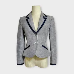 アルマーニジーンズ / AJ ARMANI JEANS ツイード グログランパイピング ロゴ刻印 シェルボタン エンブレム テーラードジャケット Mサイズ相当のサムネイル