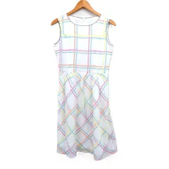 クレージュ courreges チェック ワンピース タック フレア ロング丈 ノースリーブ 40 ホワイト 白 /FT24のサムネイル