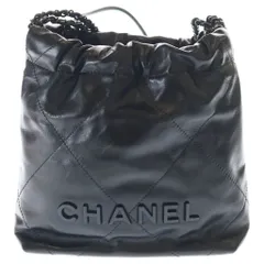 CHANEL (シャネル) シャネル22 ミニ シャイニーカーフスキン レザー ソーブラック チェーン ショルダーバッグ ブラック プレートのサムネイル
