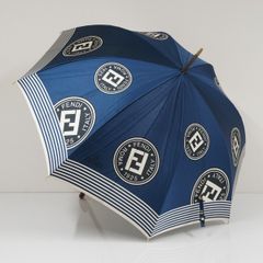 傘 FENDI フェンディ 高級紳士傘 USED品 ズッカ ネイビー ボーダー