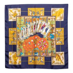 エルメス カレ90 LE TAROT タロットカード スカーフ ネイビー マルチ