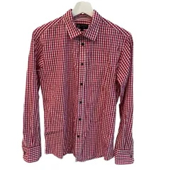 エムケーミッシェルクランオム MK MICHEL KLEIN HOMME シャツ 長袖 ギンガムチェック 左胸ポケット レギュラーカラー 48 赤 レッド 白 ホワイト /MZ ■ECF006のサムネイル