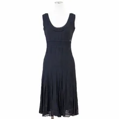 【極美品】CHANEL シャネル ワンピース レーヨン 05C P25219 2005年製 COCOマーク ロゴ チャーム リブニット レース ノースリーブ タイトフィット ドレス レディース サイズ 38 ネイビー 紺 フランス製のサムネイル