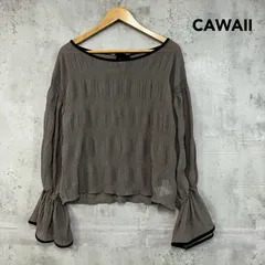 CAWAII カワイイ Sから3L対応 たっぷりフレア袖のシャーリングプルオーバートップス ブラウス シャツ カットソー シアー 楊柳 風 バックリボン パイピング モックネック 長袖 ベージュ ボトムス ★ ■◇のサムネイル