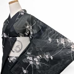 なでしこ】夏 洗える着物 絽 黒 撫子柄 着丈162.5 裄丈67 k1345 - メルカリ