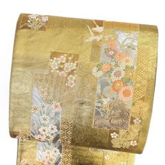 夏帯 正絹 絽 袋帯 夏物 六通 赤茶 小豆色 菊 観世水文 長さ432cm