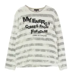 COMME des GARCONS HOMME PLUS コムデギャルソンオムプリュス PS-T108 MY ENERGY COMES FROM FREEDOM プリント ボーダー 長袖 ロングスリーブ Tシャツ カットソー ロンT グレー系 M【中古】のサムネイル