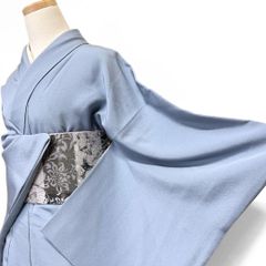 未着用 色無地 くすみカラー ライトブルー パーティ お茶会 着物 103b