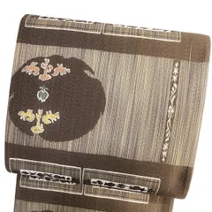 袋帯 全通 円文用 縦縞 抽象花模様 着物 063b 振袖 袋帯 単品「象牙