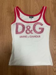 DOLCE&GABBANA ラインストーン ロゴ タンクトップ スパンデックス
