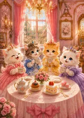 551 猫のお姫様 カフェタイム イラスト アート インテリア 癒し 猫好きのサムネイル