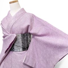 総絞り 小紋 身丈156 裄65 鹿の子 パープルカラー 着物 063bのサムネイル