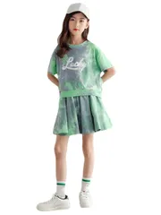 ユワンYuWan 子供 女の子 夏服 半袖トップス ショートパンツ 上下セット キッズ ジャージ セットアップ ガールズ 小学生 ダンスウエア 韓国 おしゃれ グリーン 120のサムネイル