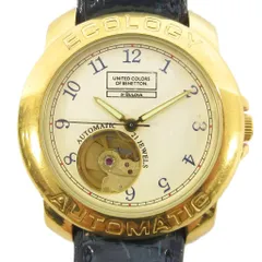 ブローバ BULOVA ユナイテッドカラーズオブベネトン 腕時計 自動巻 裏蓋スケルトン レザーベルト ゴールドカラーのサムネイル