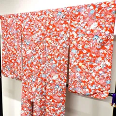 小紋　洗える着物　二尺袖　型染　菊花　身丈162　裄64.5　着物　053tzのサムネイル