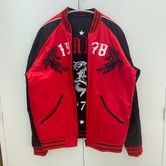 【豊】希少 DIESEL リバーシブル スカジャン ナイロン S 赤 黒 レッド ブラック 狼 ウルフ イーグル ダブルフェイス 汚れあり G-DRAGON 着用 ディーゼル【1249SY】J17