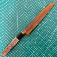 柳刃包丁★190mm★片刃★右利き★再生ベース★要サビ取り★要研ぎ★和包丁★ハガネ★刺身包丁★調理器具★キッチンナイフ★DIY★研ぎ練習★ジャンク★Yanagiba★Sashimi★Knife★Japanese★刻印のサムネイル