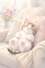 558 子猫 インテリアアート 2Lサイズ ソファでくつろぐ 癒し 猫好きのサムネイル