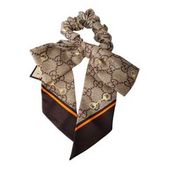 グッチ GUCCI シルク シュシュ 770292 リボン ベージュ ダークブラウン