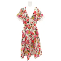 ブルマリン Blumarine 半袖ワンピース ロング フレア Vネック ドルマンスリーブ レース切替 ベルト付 花柄 マルチカラー /GV ■GY19のサムネイル