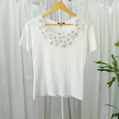 LANVIN フラワー ビーズ 装飾 半袖 ニット Tシャツ 2154のサムネイル