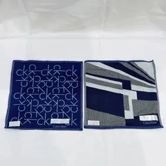 松前397　Calvin Klein　カルバン・クライン　ハンカチ２点セット　ブルー系　マルチカラー　サイズ23cm　綿　日本製　小物　レディース　メンズ　ユニセックス　ウィメンズ　松前R56号店のサムネイル