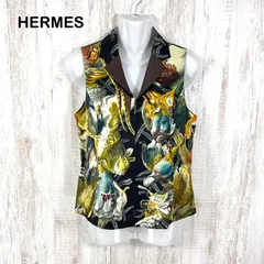 HERMES エルメス アニマル総柄 シルク ジップアップベスト ブラックのサムネイル