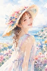 563 水彩画風 夏の少女 イラスト デジタルアート 2Lサイズ - メルカリ