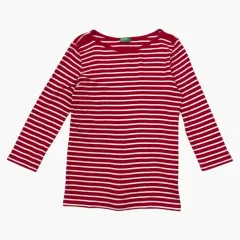 BENETTON ベネトン レッド ストライプ ボートネック 7分 Tシャツ 85-155のサムネイル