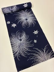 超美品 本染浴衣 コーマ 反物 一反分 注染 型染 藍 白 紺 単色 紅葉