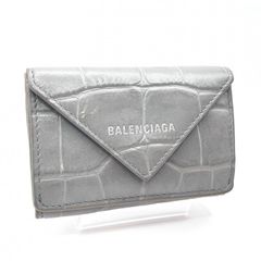 希少　バレンシアガ　折り財布　アワーグラス　クロコ　レザー　シルバー　Bロゴ金具 希少 バレンシアガ 折り財布 アワーグラス クロコ レザー シルバー B