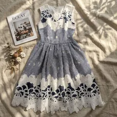 チェスティ Chesty 花柄 刺繍 カットワーク フレア ワンピース ストライプ 0 S 春夏のサムネイル