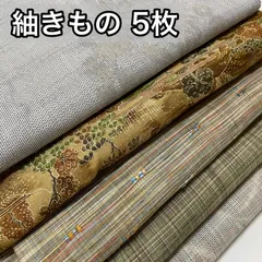 #M16 紬きもの 5枚まとめ セット 正絹  草木 茶屋辻 白系 草木染め 上質 リメイク 素材 和装 和服 着物のサムネイル