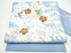 平和屋着物●京都祇園の老舗　ぎをん齋藤　九寸名古屋帯　駒刺繍　花蝶文　銀糸　正絹　逸品　CABJ8616hyのサムネイル