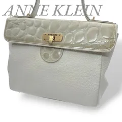 【B5737】  ANNE KLEIN アンクライン ハンドバッグ レザー フラップ ホワイト ロゴ刻印 ゴールド金具 トップハンドル 底鋲のサムネイル