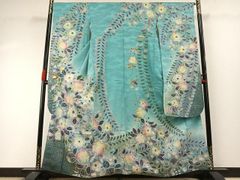 美品 フラメンコ衣装】グリーン マントン シージョ フレコ 刺繍 花柄