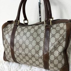 GUCCI GG ボストンバッグ ハンド ブラウン 金具 レザー ロゴ pvc