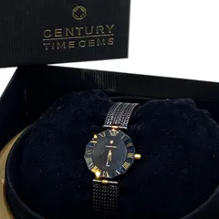 【電池交換済み】CENTURY TIMEGEMS センチュリー　タイムジェム　腕時計　ウォッチ　カットガラス　ダイヤモンド　ブラックのサムネイル