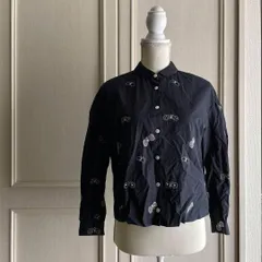 【東あずま店　併売品】 mina perhonen ミナペルホネン Sサイズ 36 7号 刺繍 花柄 ブラウス シャツ トップス　レディース　blouse　shirt　Tops　ladies　 ブルー 青 藍色 ネイビー 紺色　BLUE　NAVYのサムネイル