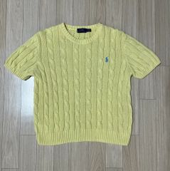 美品 ラルフローレン 現行QR ケーブルニット 半袖 イエロー ポニー