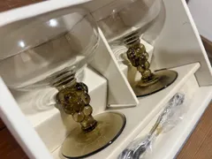 【未使用長期保管品】昭和レトロ 佐々木硝子 Sasaki Glass グラペリー アイスグラス2客 箱付 スプーン付 パフェグラス 純喫茶 レトロ食器のサムネイル