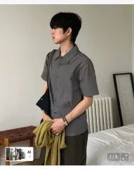 新品 ミセキソウル マン Line open collar shirt チャコール 3のサムネイル