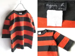 希少 フランス製 90sビンテージ agnes b. アニエスベー コットン 太ボーダー カットソー Tシャツ 2 ブラック オレンジ アーカイブのサムネイル