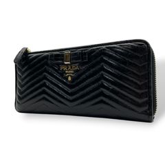 美品】PRADA 長財布 ナッパ ギャザー レザー ゴールドロゴ ブラック