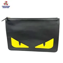 【中古】フェンディ クラッチバッグ バッグバグズ モンスターアイズ 7N0078 ブラック 黒 レザー イエロー レディース カバン 鞄 FENDI 【102049104003】のサムネイル