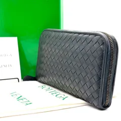 【編み込まれた静かな美意識】 BOTTEGA VENETA イントレチャート ラウンドファスナー 長財布 8カード レザー ダークグレーのサムネイル