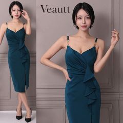 美品上品シルエットVeautt ロイヤルブルー系タイトスリット入りキャバ
