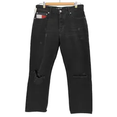トミージーンズ tommy jeans ダメージ加工 リラックス ストレート ブラックデニム パンツ ボタンフライ メンズ US：30-31 のサムネイル
