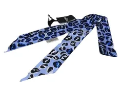 FENDI フェンディ リボンスカーフ ラッピー FXT011 ブルー系×ブラック系 シルク100% レディース 豹柄 レオパード 超美品のサムネイル